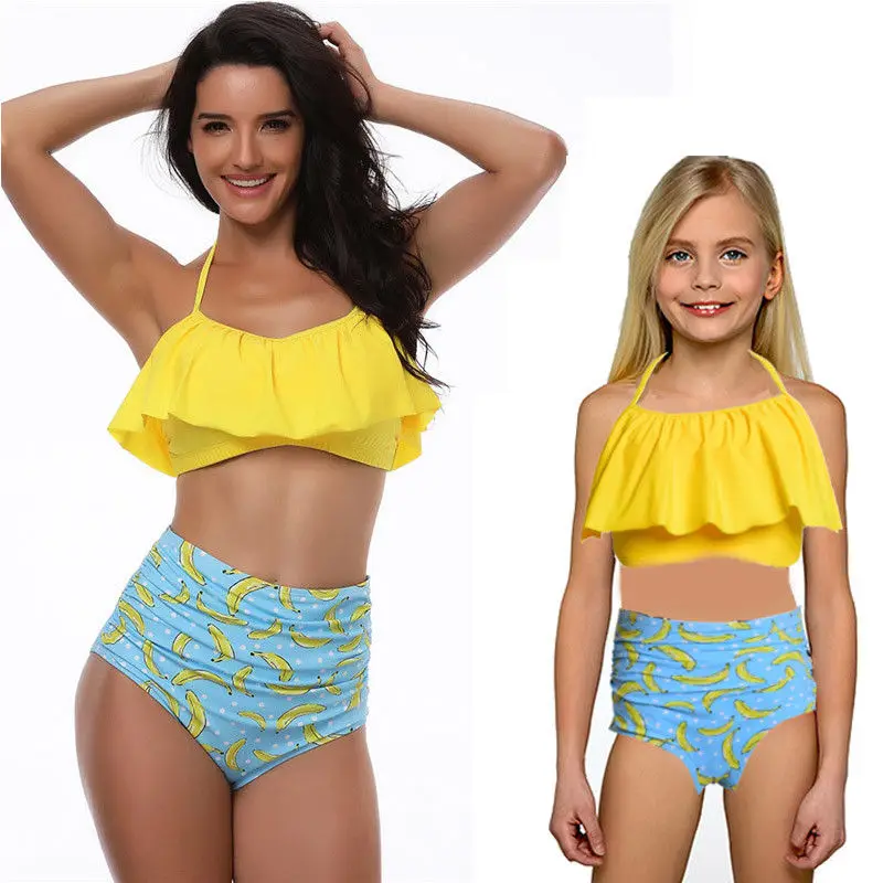 

2018 new summer Family Swimwear Mother Daughter Women Kids halter ruffles printed Bikini set Bathing suit Swimsuit Brachwear