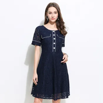 

Elegant beautiful Summer lace dress hollow out contrast color sexy party dress pinched waist juniors dress plus size vestido 5XL