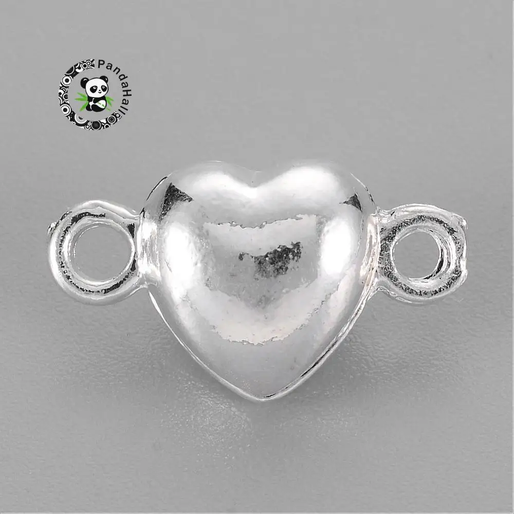 5Sets Heart Shape Silver Color Brass Clasps for Jewelry Making Nickel Free 17x10x6.5mm