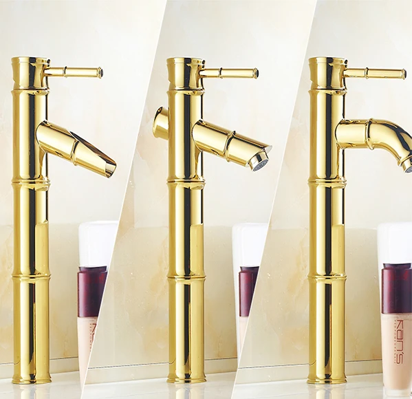 

golden bamboo faucet hot and cold water bahthroom mixer