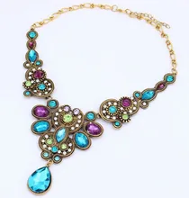 Hot Jewelry Fashion Bohemia Vintage Crystal Flower Choker Necklaces For Woman 2015 New necklaces & pendants Gift 178