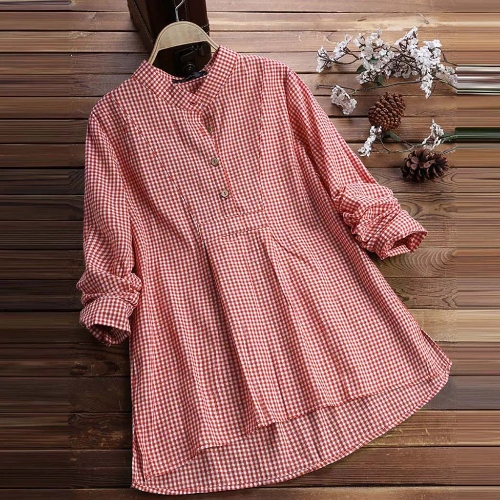 

Blouse Womens Long Sleeve Loose Button Plaid Shirt Ladies Casual Tops Shirt Blouse Chemisier Femme Blouse Women Blusen Damen