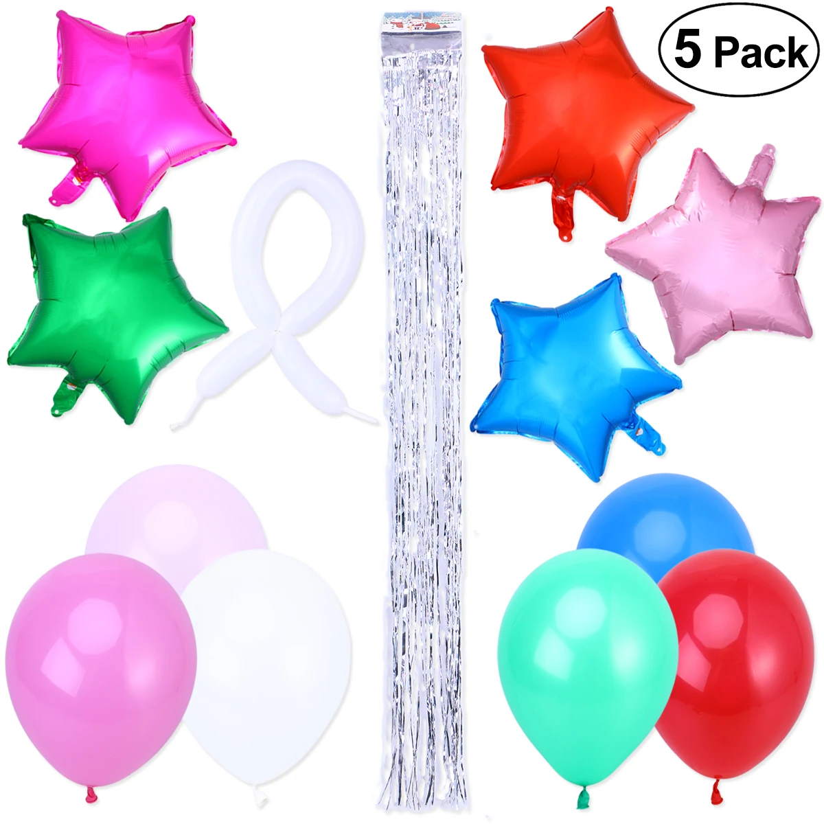 5pcs Star Tassel Balloons Set Foil Decorative Balloons Party Supplies for Baby Shower Wedding