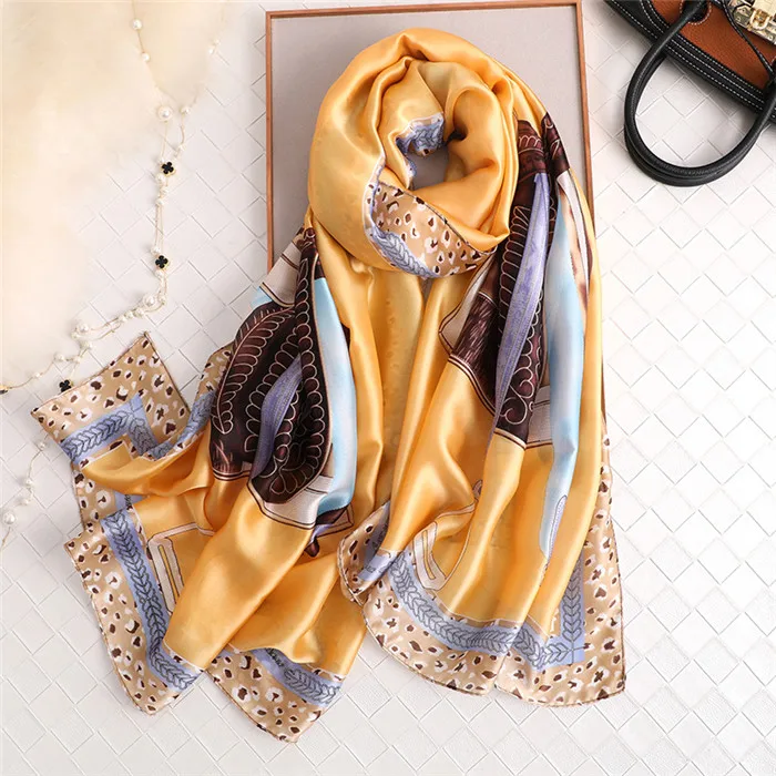 Элитный бренд Для женщин шелковый шарф, Пляжный платок и эко-шарф хиджаб Обёрточная бумага Дизайнерские шарфы для женщин женская накидка для пляжа бандана - Цвет: F287yellow