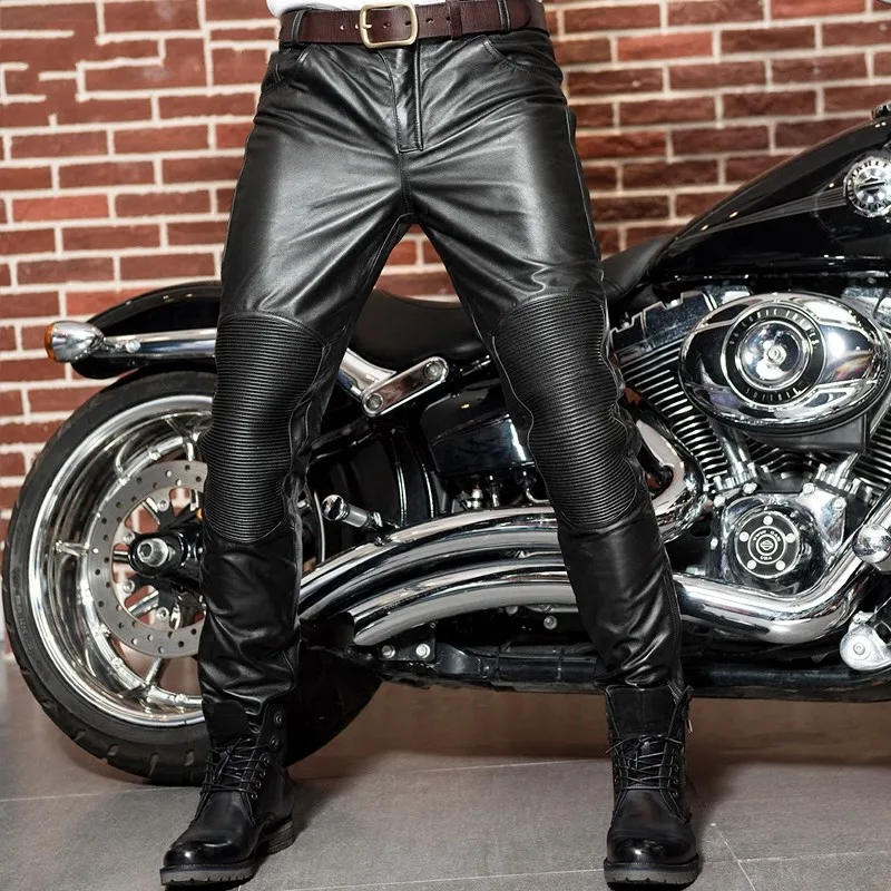 Корейский стиль Мужские пояса из натуральной кожи брюки с рисунком под коровий окрас мужской новый тонкий мотоцикл байкер Брюки для