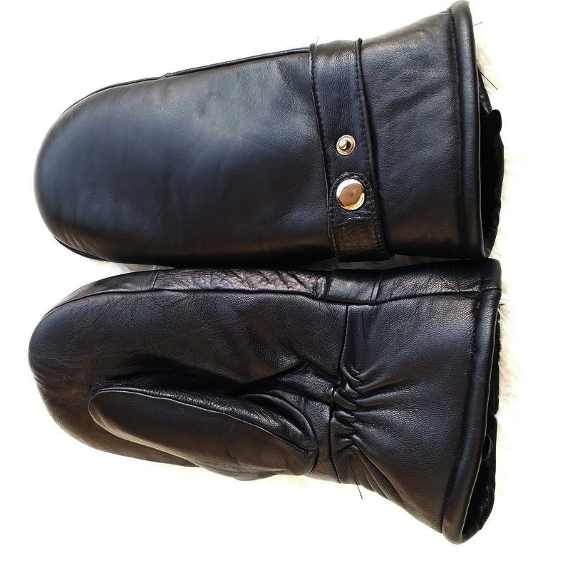 Men sheepskin gloves genuine leather glove for men winter Outdoor warm fur thickening thermal gloves 