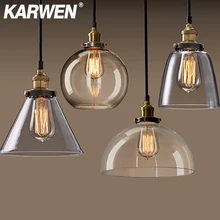 Lámparas colgantes clásicas KARWEN, lámpara colgante de cristal ámbar E27, Bombilla Edison para comedor, decoración del hogar, lámpara colgante gris ahumado