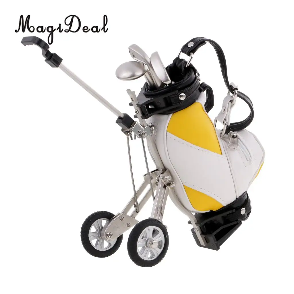 MagiDeal Mini Desktop Golf Cart Bag Holder and Golf Club Pen Home Office Novelty Gift - Send in Random Color