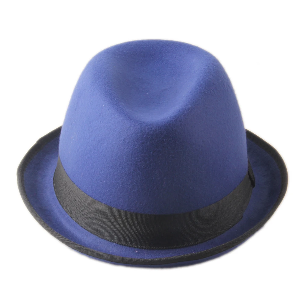 LUCKYLIANJI ретро жесткий фетр для женщин и мужчин со складками полями Billycock Sag Top шляпа Боулер Дерби джазовая фетровая шляпа(один размер: 57 см - Цвет: Синий