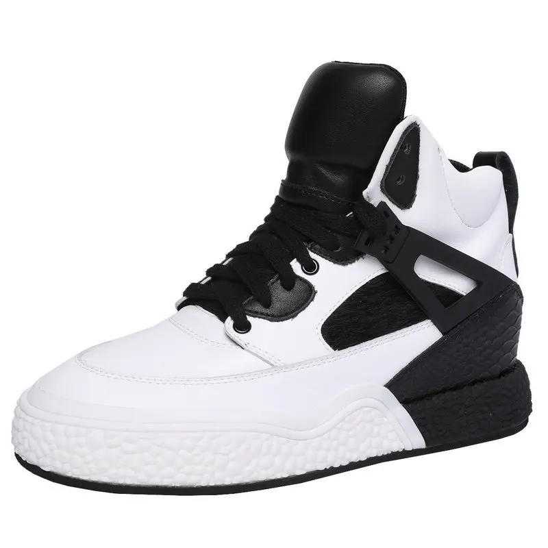 

High-top leather women's shoes casual thick soft bottom with round head kraft shoes color fight 2018 autumn and winter new.