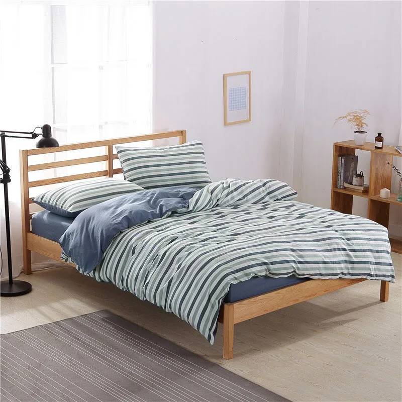 

Simple Style Soft Bedding Set Colorful Stripes Bedding Sets Duvet Cover Set Pillowcase Flat Sheet 4pcs Queen/King Size TJ-39