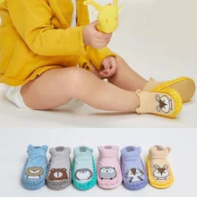 Новинка; обувь для малышей с рисунками животных; носки-тапочки для малышей; нескользящие носки