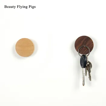 

Solid wood key stick hook magnet suction hook no trace strong adhesive simple modern wooden wall storage note stickers