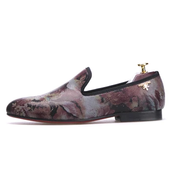

Fashion flower pattern men loafers red insole and red bottom men shoes Party and Wedding men dress shoes men's flats