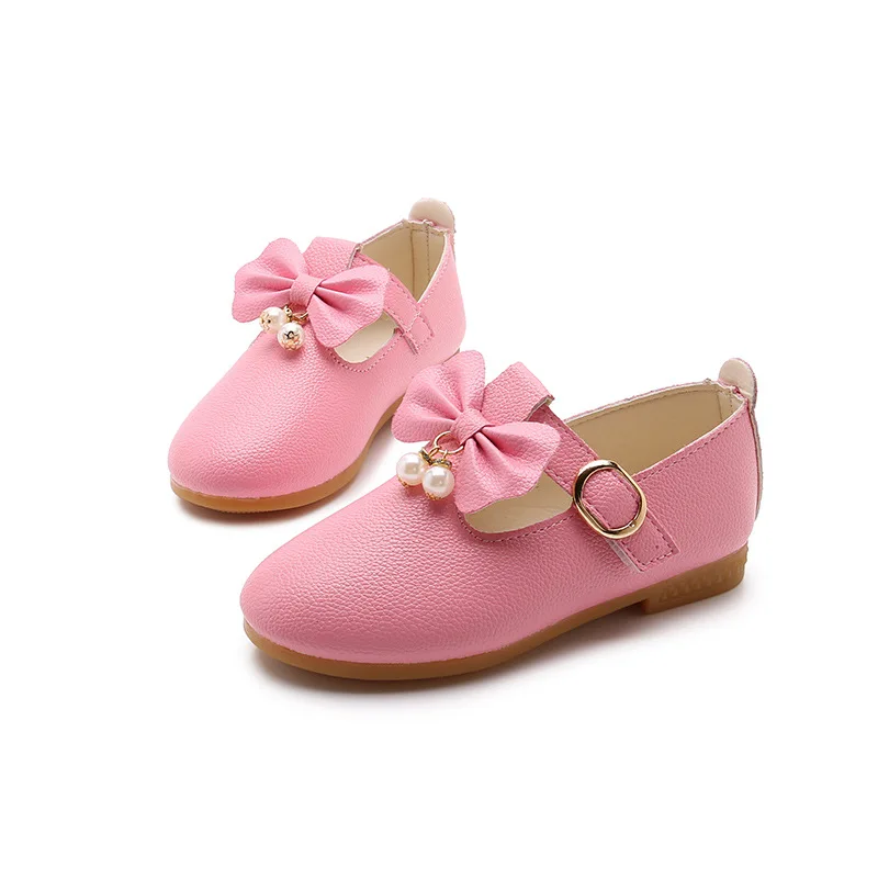 Весенние детские элегантные сандалии принцессы для девочек; свадебные туфли из искусственной кожи; вечерние туфли с бусинами для девочек; цвет белый, черный, розовый - Цвет: Розовый