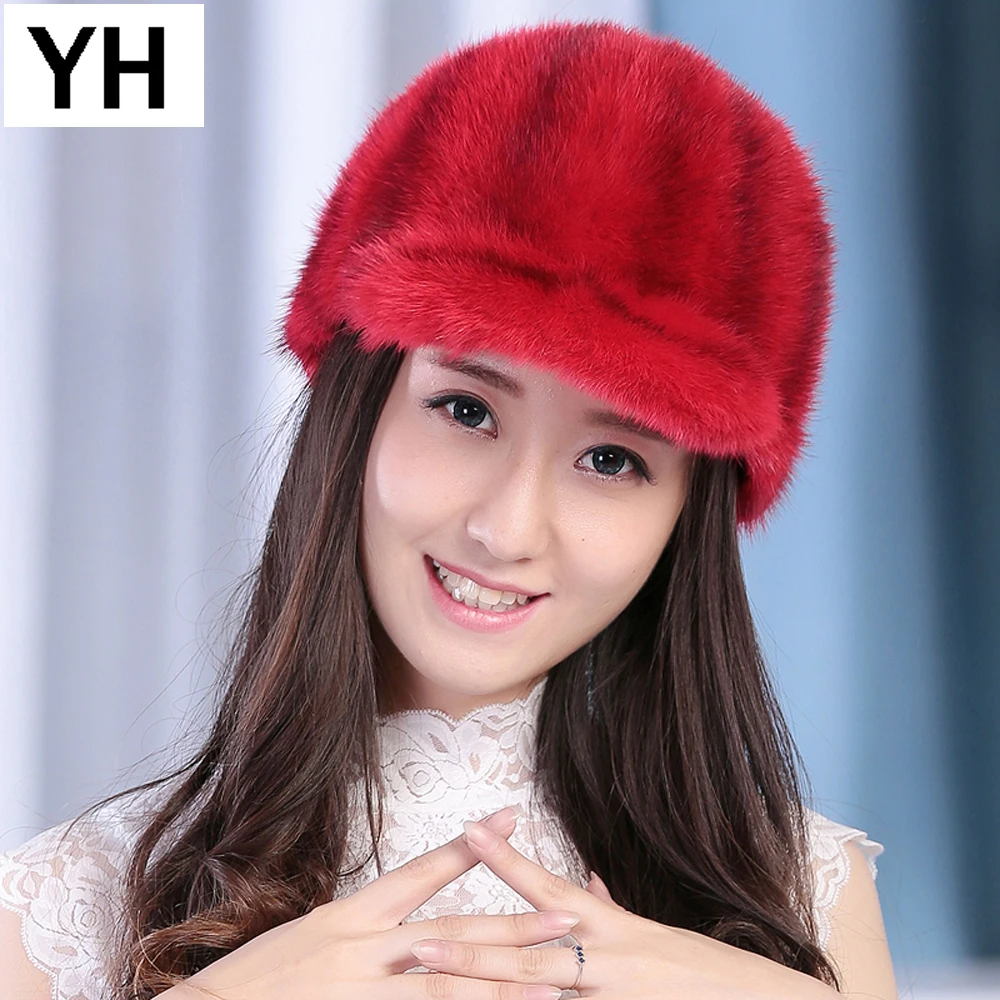 

Women Real Mink Fur Hat 100% Natural Quality Mink Fur Caps 2019 New Fashion Lady Genuine Mink Fur Hats Winter Warm Mink Fur Cap