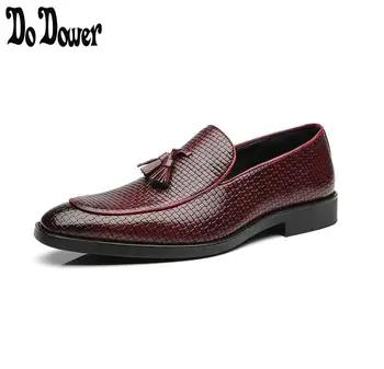 

Fashion Weave Pattern Tassel Fringe Genuine Leather Shoes Slip On Casual Loafers Plus Size Round Toe Men Shoes Gift for Father