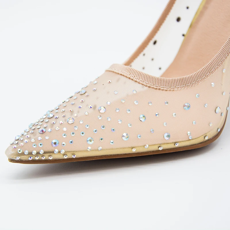 2018 summer bling bling Plus Size 34-43 High Quality Mesh Air Crystal Women Pumps Silver Glitter High Heels Woman Party Shoes