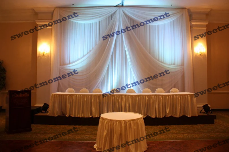 

3x6m Luxury Wedding curtain with multiple drape wedding backdrop with multiple swag chiffon backdrop white color