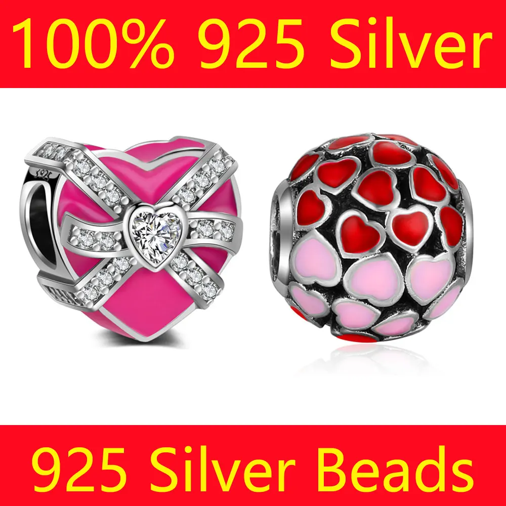 

100% S925 Sterling Silver Heart Gift Box Charm Beads Vnistar Wholesale Heart Spacer Big Hole DIY 925 Silver European Bead Charms