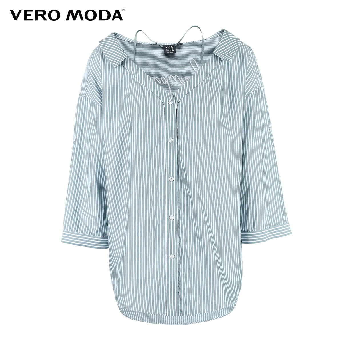 Женская рубашка в полоску с рукавами 3/4 и воротником на шнуровке Vero Moda | 318331525|
