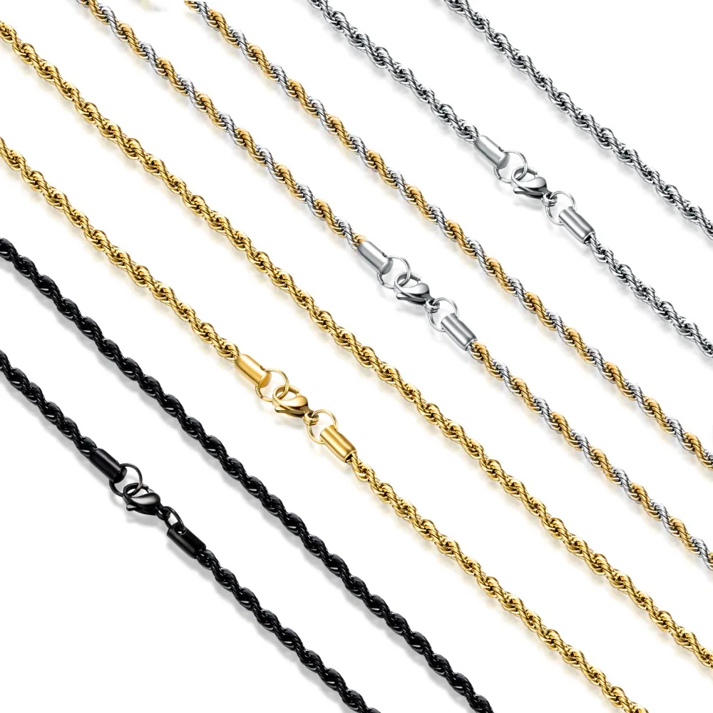 

Stainless Steel Rope Chain 4 Colors Width 2/3/4/5/6mm Various Length Never Fade Stainless Steel Twisted Rope Necklace Wholesale