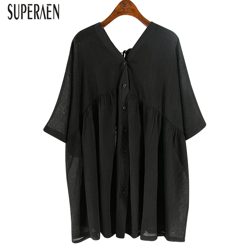 

SuperAen V-neck Short-sleeved Chiffon Shirt Women Bat Sleeve Summer New 2019 Blouses and Tops Female Fashion Casual Shirts
