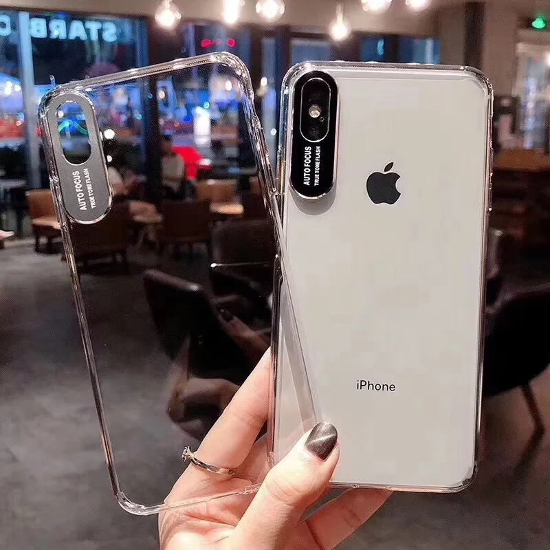 

Transparent Silicone Phone Case For iPhone XR XS Max X Metal Lens Protect Cases for iPhone 7 6S 6 8 Plus Clear Case Dust Plug
