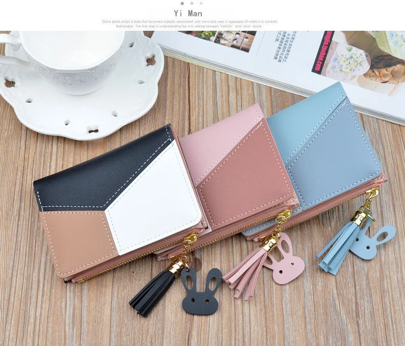 New Arrival Wallet Short Women Wallets Zipper Purse Patchwork Fashion Panelled Wallets Trendy Coin Purse Card Holder Leather