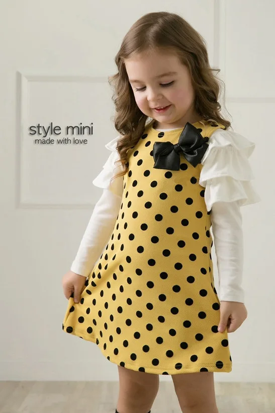 Детская одежда на осень и весну, платье в горошек для девочек, Повседневное платье принцессы с длинными рукавами для маленьких девочек - Цвет: Цвет: желтый