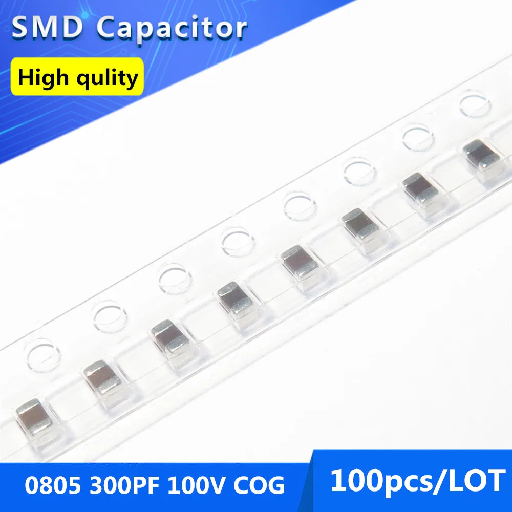 

100pcs 0805 300PF 0.3nF C0G/NPO 100V 5% Thick Film Chip Multilayer Ceramic Capacitor