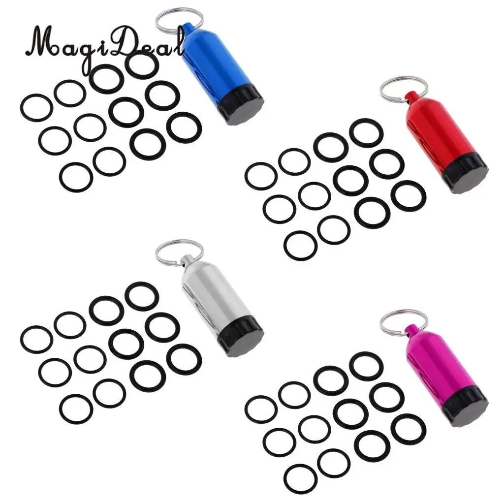 Functional Mini Aluminum Scuba Snorkeling Diving Tanks with 12 O Rings Brass Pick Dive Key Ring for Underwater Emergency Access