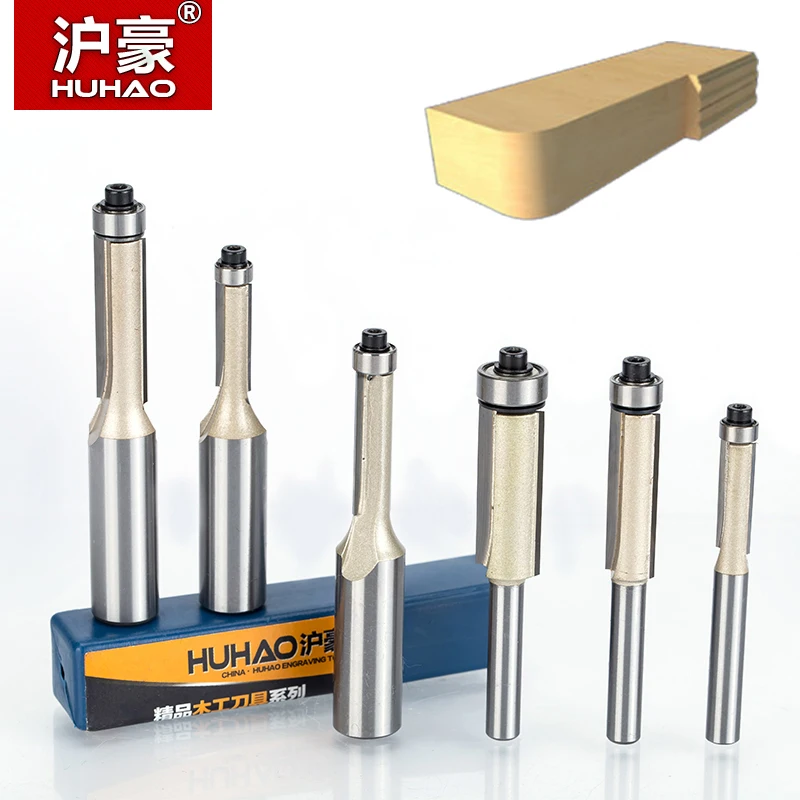 HUHAO 1pcs 1/4″ 1/2″ Shank Flush Trim Router Bits for wood Trimming Cutters with bearing woodworking tool endmill milling cutter
