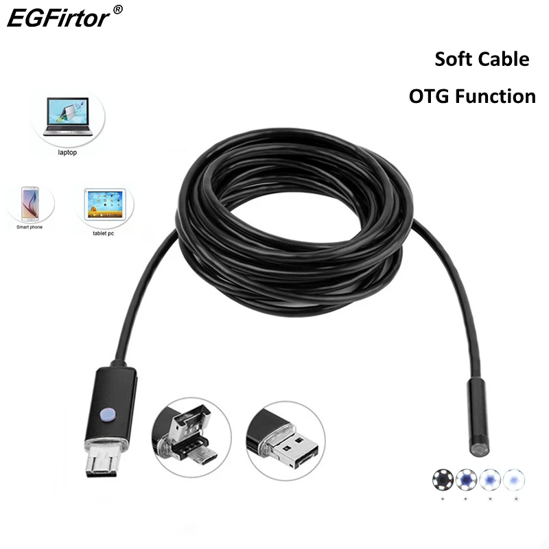 7 мм USB эндоскопа Камера 720 P 2 м 5 Водонепроницаемый гибкий мягкий кабель IP 6LED труба
