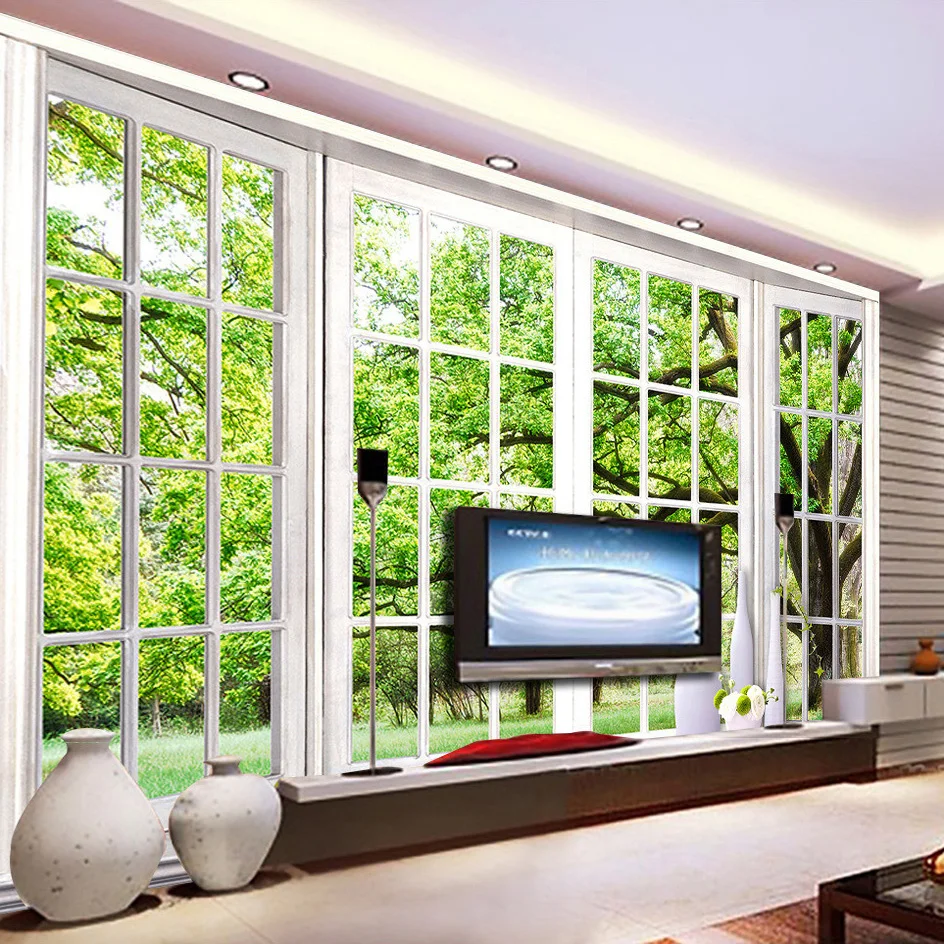 Custom Photo Wallpaper 3D Stereoscopic Green Windowsill Scenery Large Wall Murals Wall Painting Living Room Bedroom Wallpaper Custom Photo Wallpaper 3D Stereoscopic Green Windowsill Scenery Large Wall Murals Wall Painting Living Room Bedroom Wallpaper