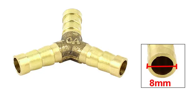 Gold Tone 3 Way 0.3" Brass Equal Air Gas Y Shaped Hose Barb Connector