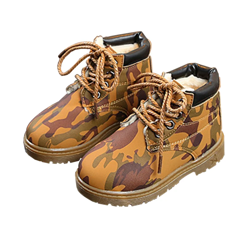 COZULMA New Baby Boys Camouflage Boots Girls Fashion Martin Boos Kids Snow Boots with Warm Fur