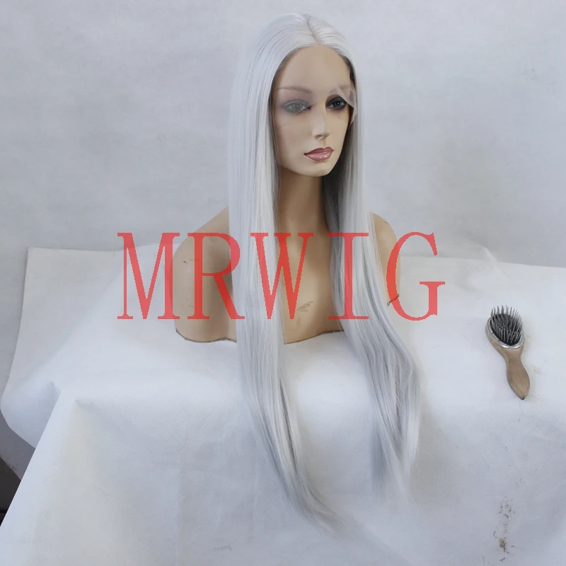 MRWIG blanco gris pelo color medio pelo real 26 pulgadas 150% cosplay para mujeres negras, pelucas pelo sintético color gris