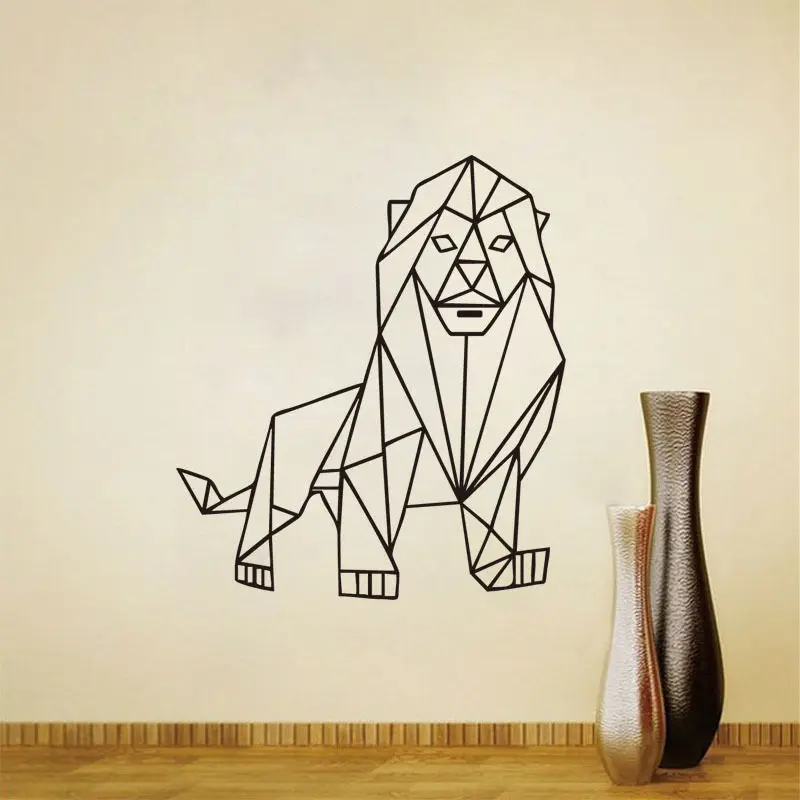Animals Decal Mighty Lion Outline Geometric Wall Sticker Grandiose