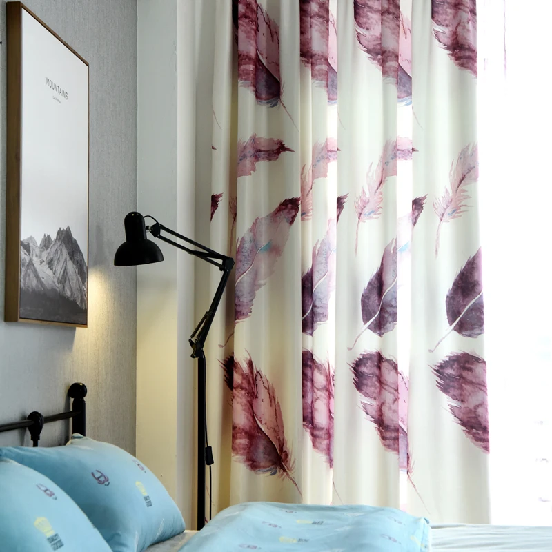 

Single Panels Purple 3D Curtains For Living Room Kids Decoration Nordic Style Digital Printed Feather Bedroom Curtain Patterns