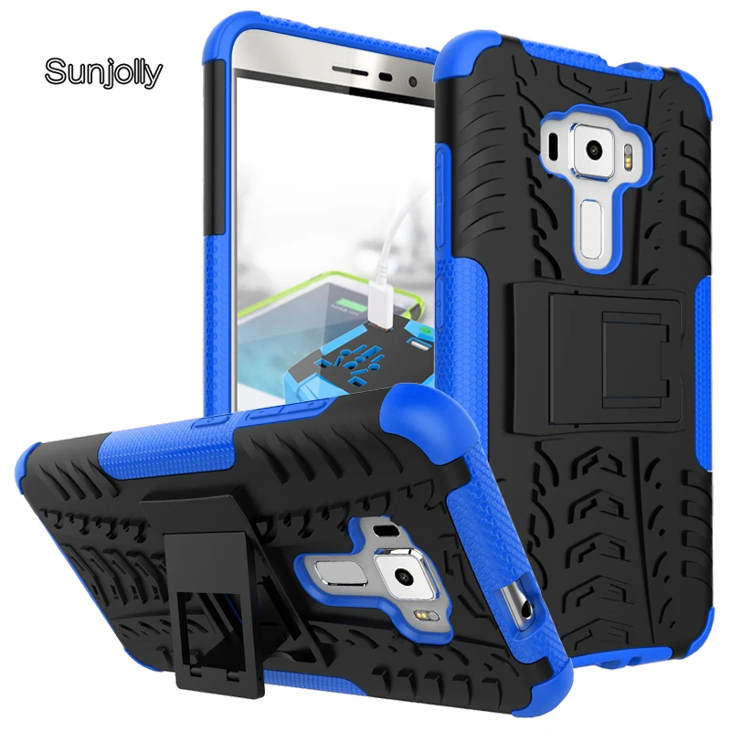 

Sunjolly for Asus Zenfone 3 ZE552KL Silicone Phone Case Dual Armor Heavy Duty PC+ Hybrid TPU Stand Cover fundas carcasa