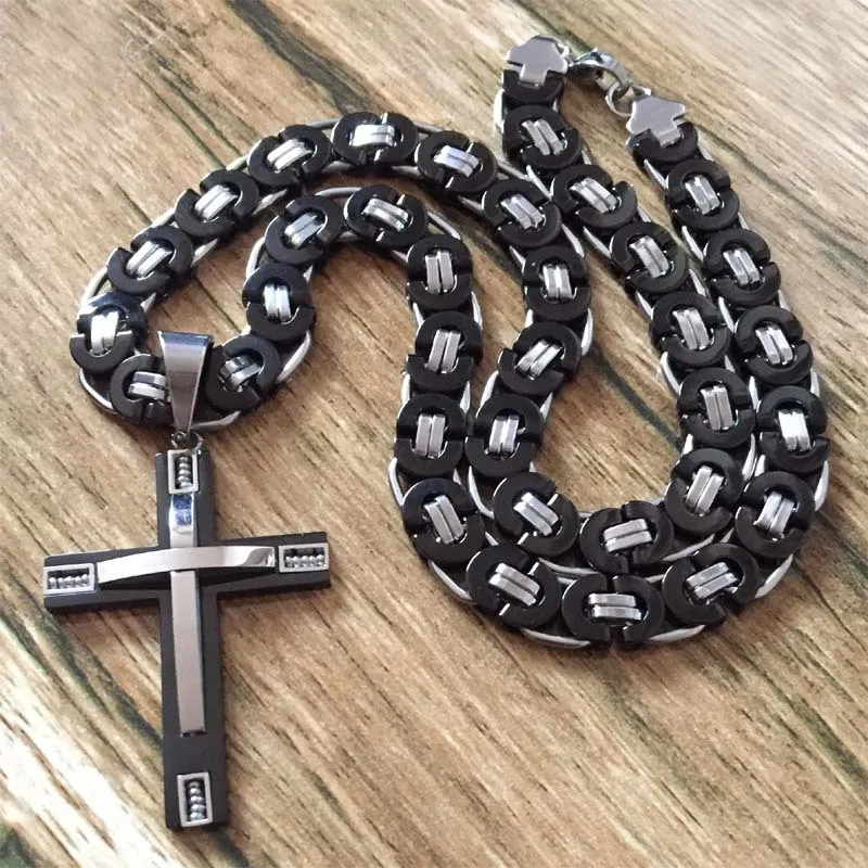 Мужской кулон из нержавеющей стали черный стали|collier pendentif|byzantine chaincross pendant necklace |