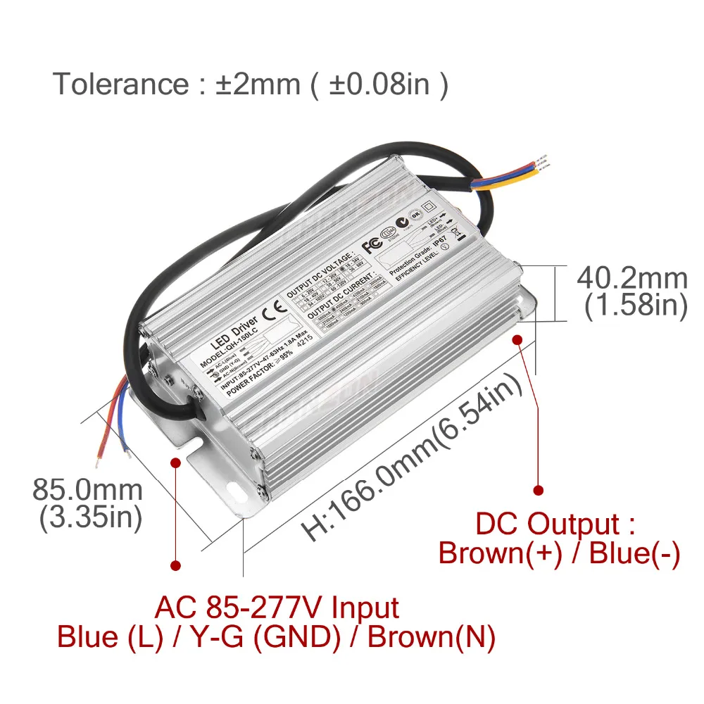 С драйвером постоянного тока для светодиода 4500mA 6-10x15 DC18-34V 4.5A 120W 150W IP67 AC100-240V Водонепроницаемый Питание освещение Трансформатор