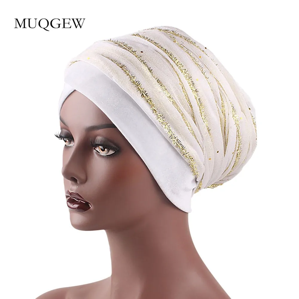 Women India Africa Muslim Stretch Turban Hat gauze Hair Head Scarf Wrap