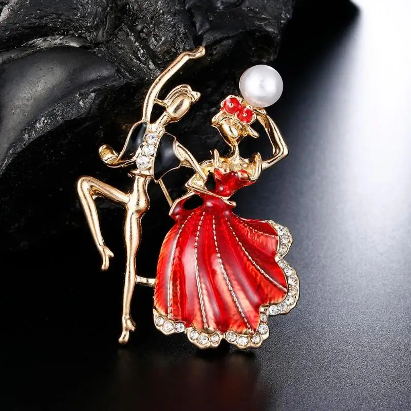 

Elegant Women Cartoon Princess Prince Dancing Brooch Alloy Rhinestone Enamel Pins Christmas Casual For women Jewelry