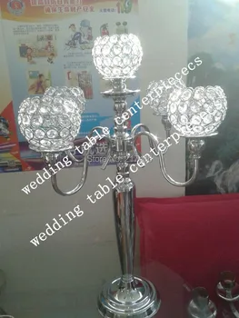 

5 arms crystal wedding centerpieces candelabra, Hot Selling Elegant Transparent Crystal Candle Holder Centerpieces