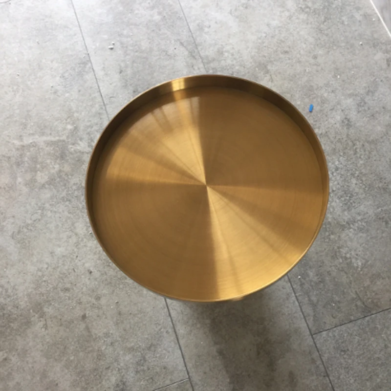 Brass Color Stainless Steel Round End Coffee Table Modern Living Room Side Table