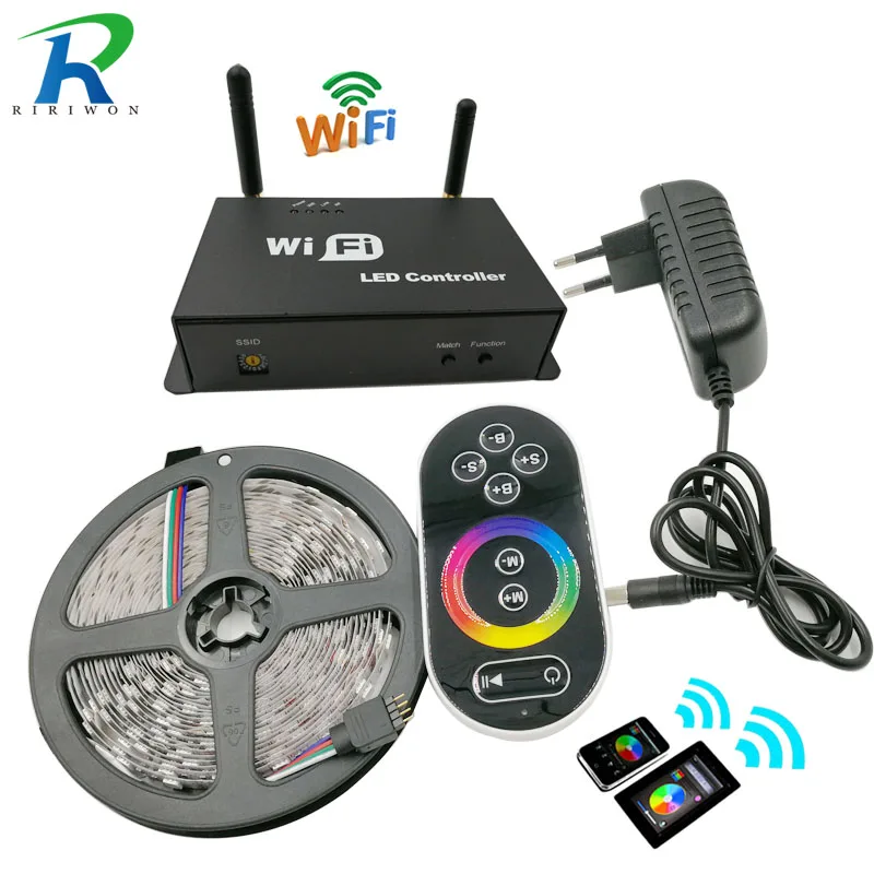 

RiRi won SMD RGB led Strip light Wifi Controller 5050 rgb led light led tape diode ribbon 60leds/m dc 12v adapter set