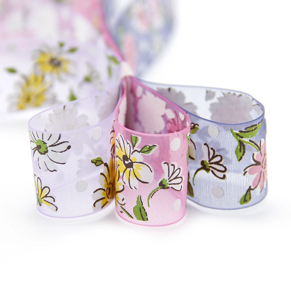 

david angie 1"25mm Flower Design Chiffon Ribbon Organza 1yard DIY Wedding Gift Wrapping Handmade Materials,1Yc6943