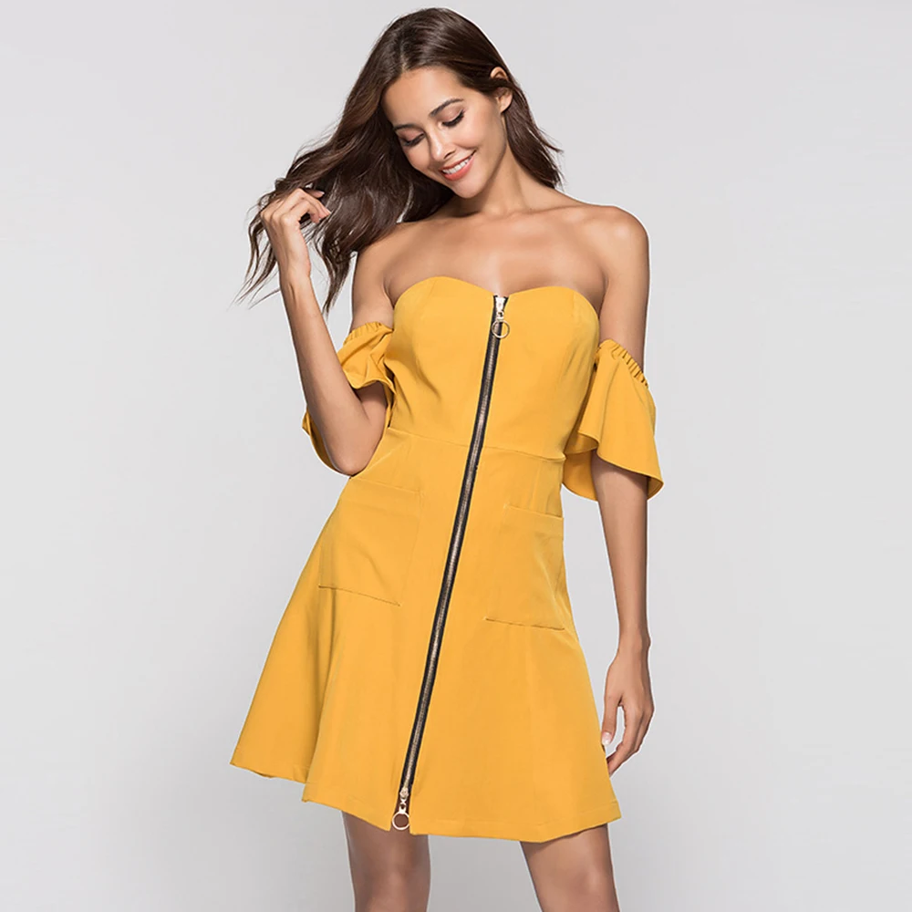 Buy Women Casual yellow ruffle Summer Mini Dress Short